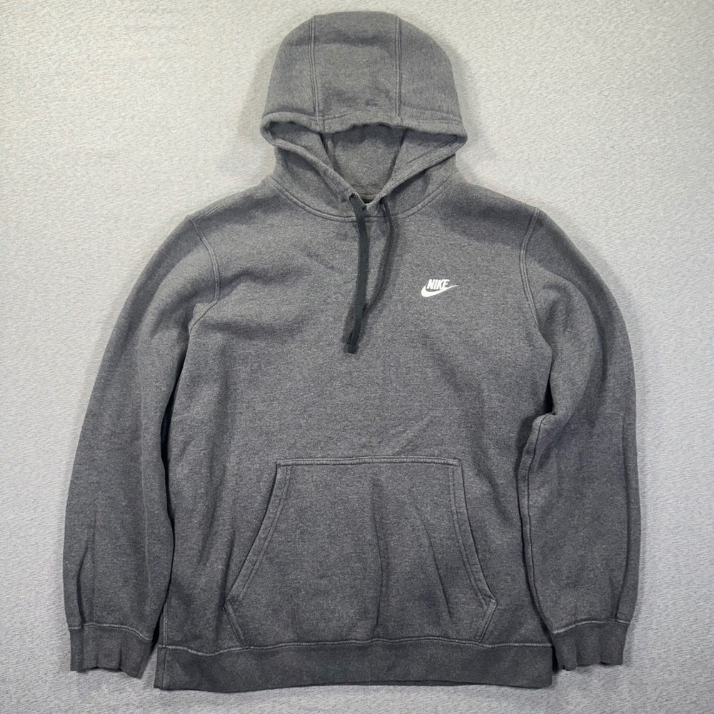 Y2K Nike Hoodie Mens L Charcoal Grey‎ Pullover Sportswear Club Fleece EUC